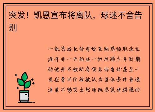 突发！凯恩宣布将离队，球迷不舍告别