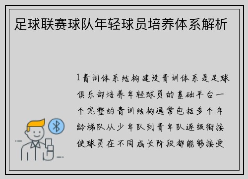 足球联赛球队年轻球员培养体系解析